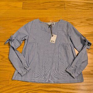 Dex, Blue w/ White Stripes Long Sleeve Blouse, Size Small (NWT)